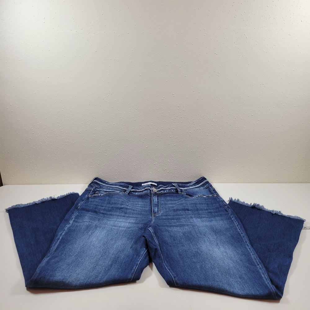 KanCan Jeans Womens 22 Blue Excellent Raw Fringe Hem Wide Leg